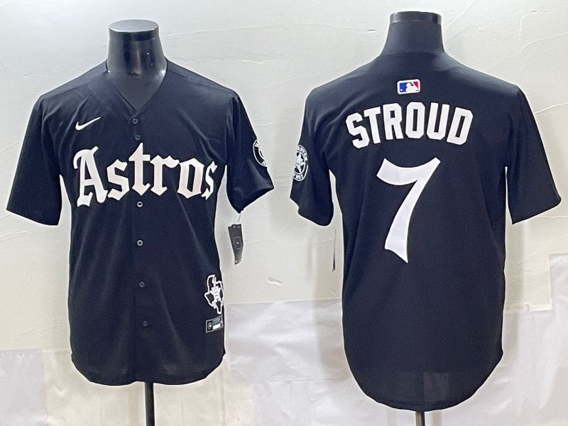 Men 2025 Houston Astros 7 Stroud Black Five generations Joint Name Nike MLB Jersey style 1